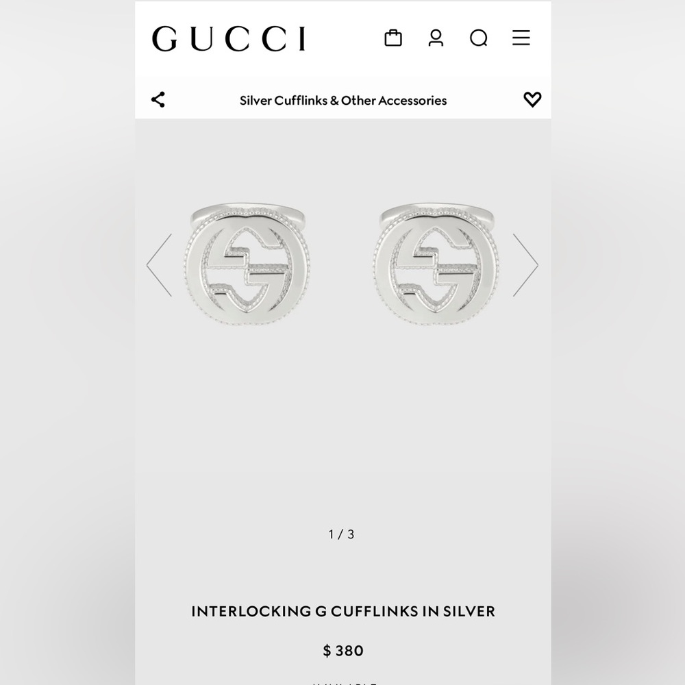 Gucci silver cuff links NIB interlocking G logo never been worn